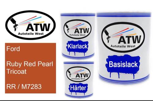 Ford, Ruby Red Pearl Tricoat, RR / M7283: 1L Lackdose + 1L Klarlack + 500ml Härter - Set, von ATW Autoteile West.